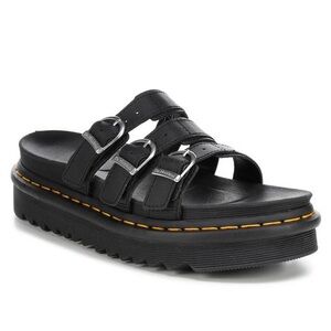 Dr. Martens Blair Slide Platform Sandals in Black Leather